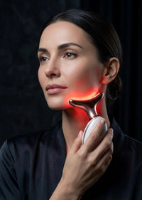 FrostVibe™ 3-in-1 device red light mode — sonic vibration and EMS microcurrent facial massager — red light therapy gua sha FrostVibe